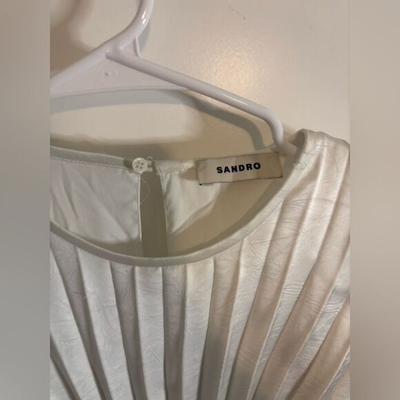 Sandro white Jolie Pleated Midi Dress NWT size 40/ us 8 - Picture 5 of 11